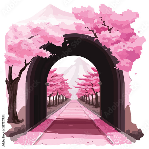 Captivating Illustration of Sakura Tunnel in Japan