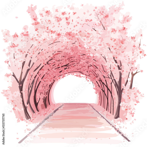 Captivating Illustration of Sakura Tunnel in Japan