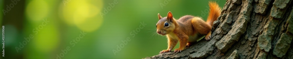 Obraz premium A nimble squirrel scampers up a rough-barked tree trunk , arboreal, wildlife