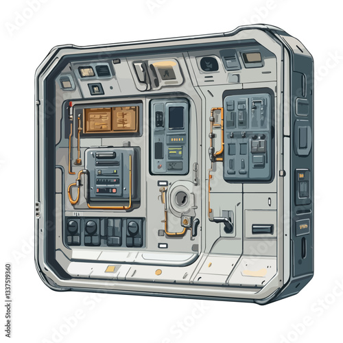 Futuristic Industrial Spacecraft Interior Design with Exposed Pipelines