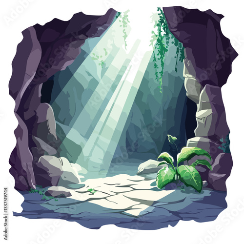 Mystical Underground Cave Illuminated by Rays of Light
