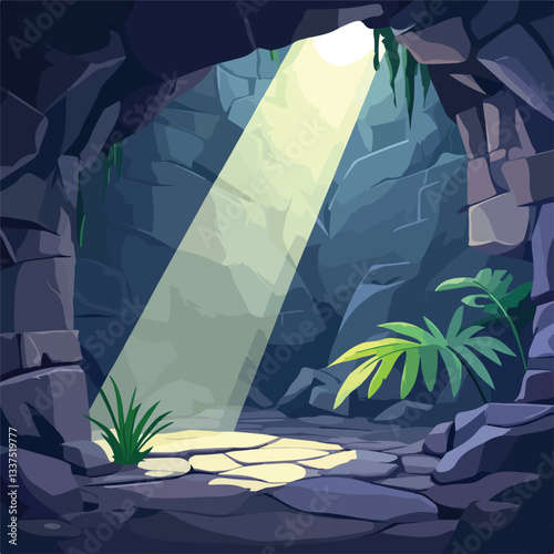 Mystical Underground Cave Illuminated by Rays of Light