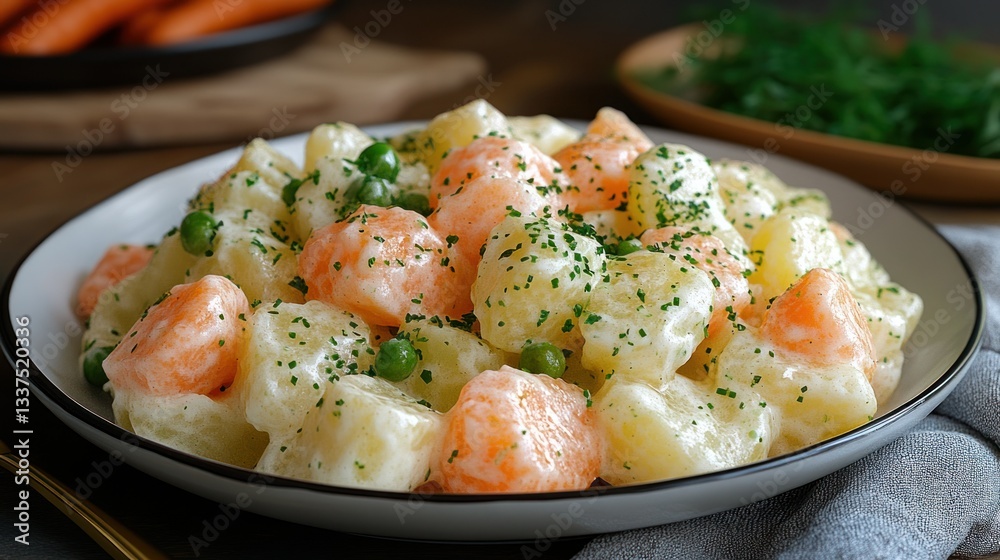 Creamy potato salad with carrots and peas Creamy potato salad with carrots and peas