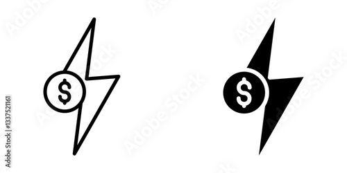 Money with electricity Icon set, Symbol isolated white background. vector illustration. color editable.