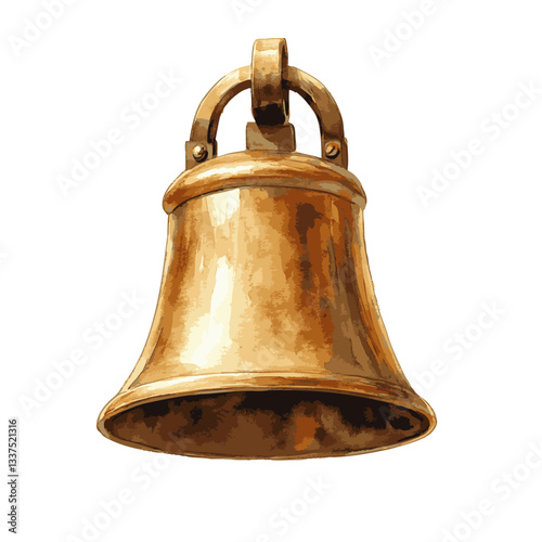 watercolor illustration of modern notification bell, featuring classic design with metallic finish, symbolizing alerts and reminders