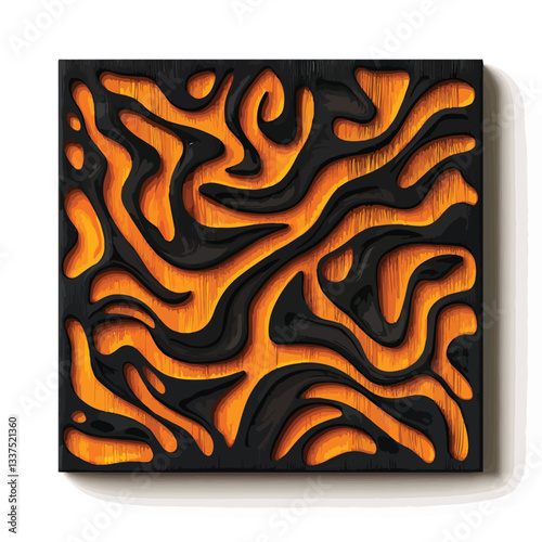 Intricate Abstract Wood Art with Burnt Black Pattern