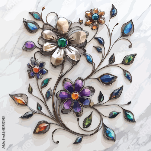 Elegant Intricate Metal Flowers and Leaves Decoration