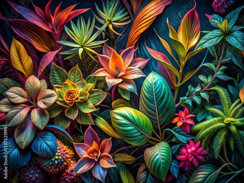 Abstract Low Light Botanicals: Interlacing Plant Forms & Textures