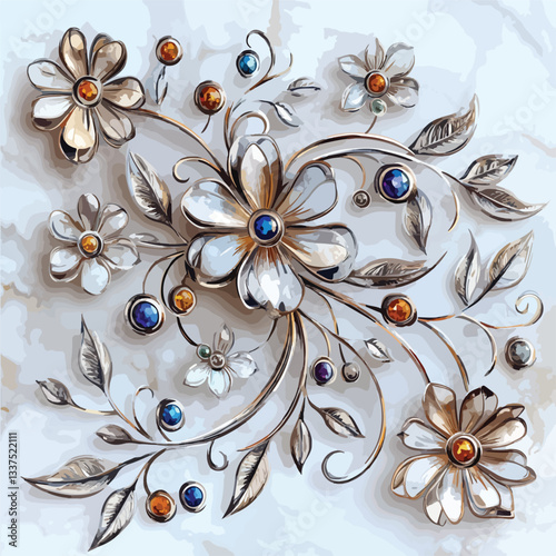 Elegant Intricate Metal Flowers and Leaves Decoration