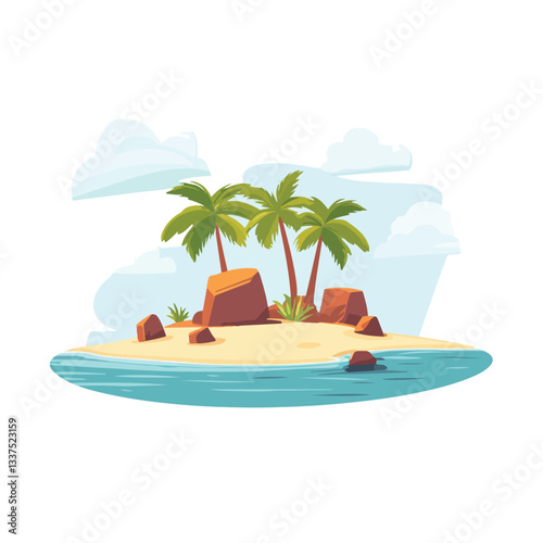 Uninhabited Island Paradise with Palm Trees and Beach in Ocean