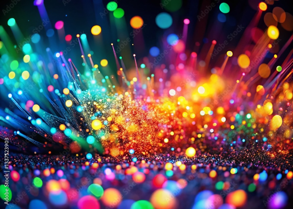 Fototapeta premium Abstract Neon Light Particles: Tilt-Shift Flying Energy Burst Stock Photo
