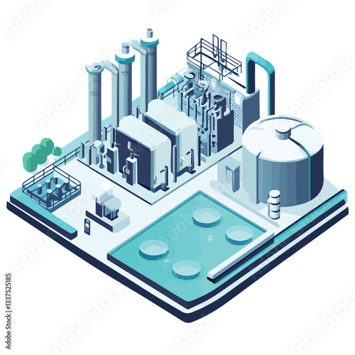 Isometric 3D Water Purification System Pumping EPS