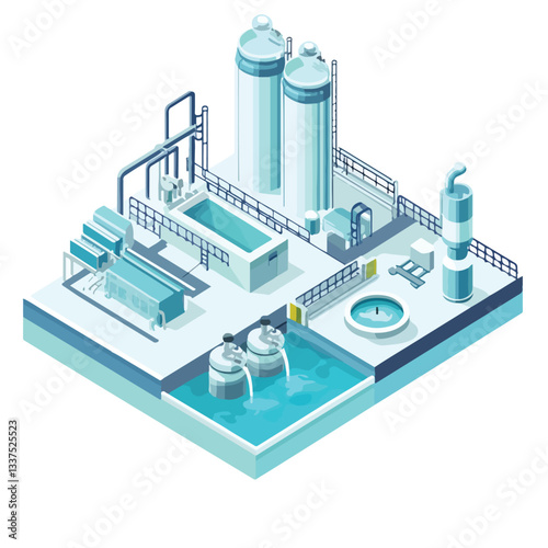 Isometric 3D Water Purification System Pumping EPS