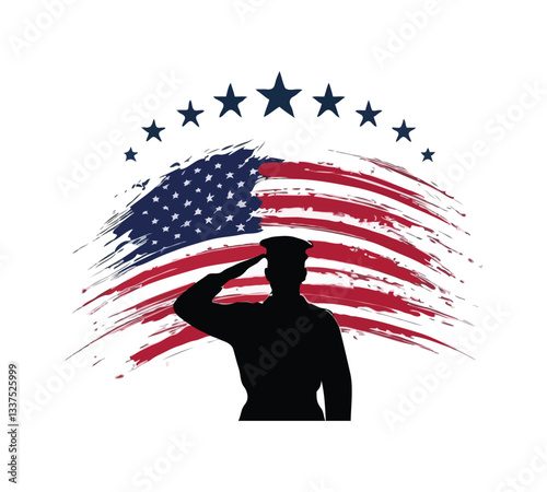 silhouette of american soldier with flag
