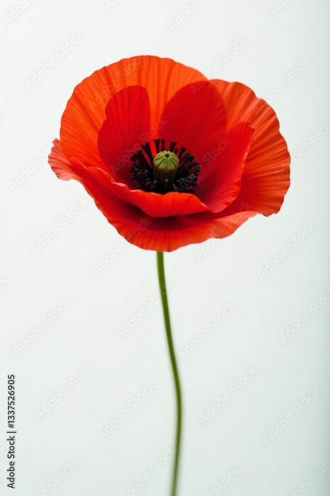 Obraz premium Close-up of a single red poppy with white background, macro, close-up
