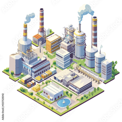 Modern Isometric Factory Buildings Complex for Industrial Design