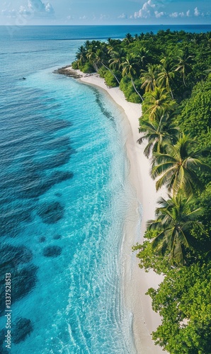 nature seascape summer wallpaper with wave and tree with bright cloud atmosphere Generate AI