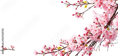 Dreamlike cherry blossoms border, white background, soft, background