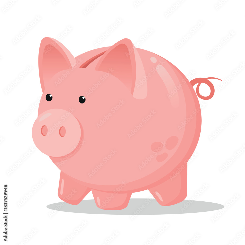 Fototapeta premium Piggy Bank with gold coins above it Illustration. Savings and Finances for Kids concept. Cartoon Piggy Bank against white background