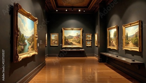 Gilded frame showcasing artwork, museum setting, art, collection, elegant