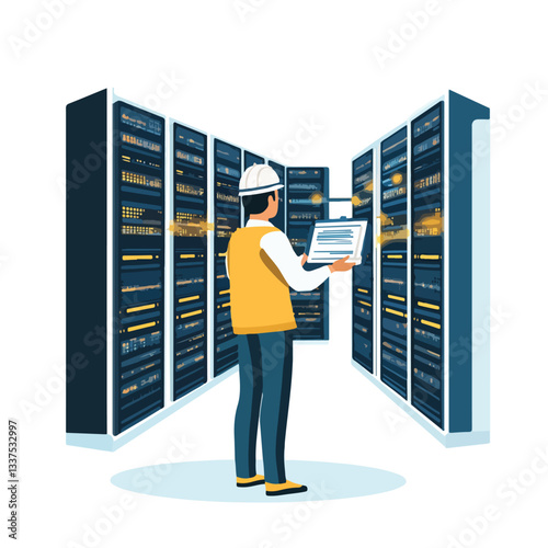 Professional IT Engineer Working in Large Database Server Center Office