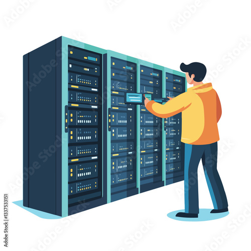 Professional IT Engineer Working in Large Database Server Center Office