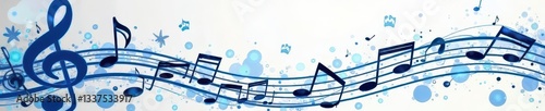 Intricate blue music notes border, key design element , elegant, vector