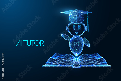 AI tutor chatbot for smart education, virtual learning assistant concept. Blue vector illustration