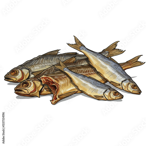 dried fish on a white background