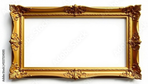 Ornate golden square frame, isolated on white, geometric, simple