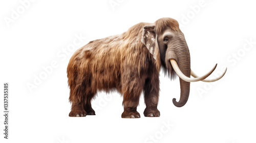 A woolly mammoth standing in profile against a plain black background with its tusks visibleisolated on transparent background	