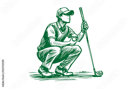 Golf Player hand drawn sketch vector illustration