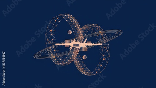 Fototapeta Naklejka Na Ścianę i Meble -  Abstract image of a Orbital space station in the form of a starry sky or space, consisting of points, lines, and shapes in the form of planets, stars and the universe. Vector business concept 