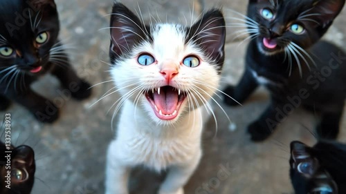 White kitten surrounded by black kittens, highlighting themes of exclusion and discrimination