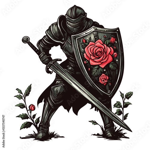 Valiant Knight Charging into Battle with Rose Emblazoned Shield