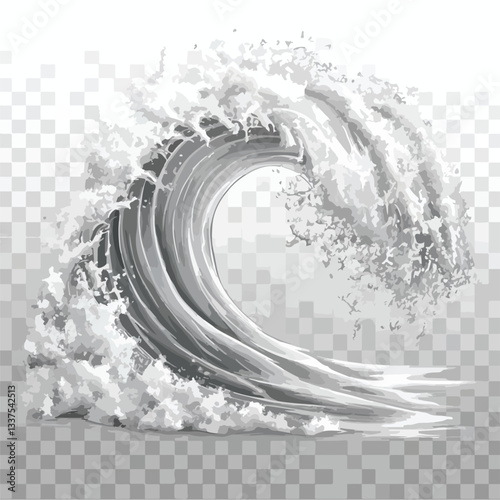 Powerful Ocean Waves Crashing on Transparent Background