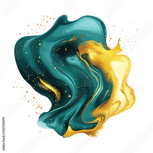 Dynamic Liquid Gold and Teal Abstract Fluid Art