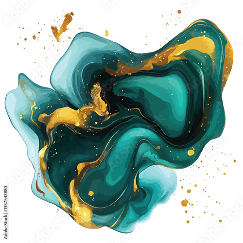 Dynamic Liquid Gold and Teal Abstract Fluid Art