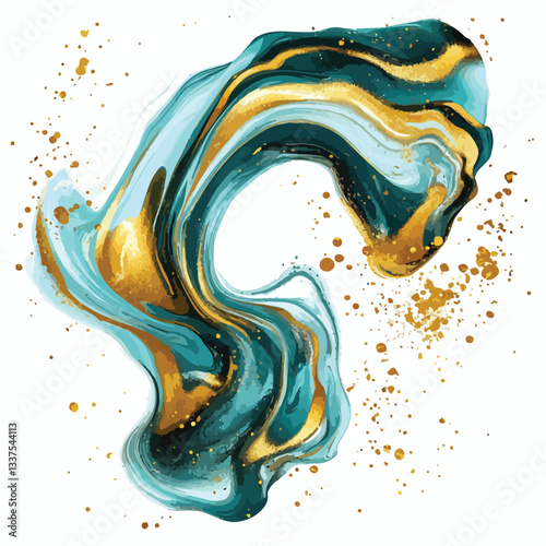 Dynamic Liquid Gold and Teal Abstract Fluid Art