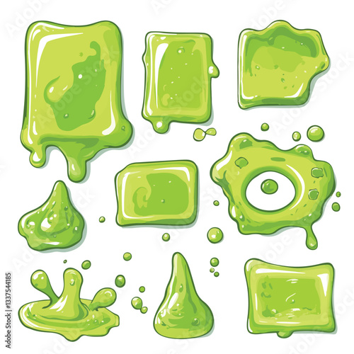 Vibrant Liquid Green Slime Flow Frames and Corners Set