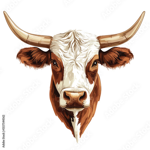 Longhorn Cow Head Portrait - Eye Contact