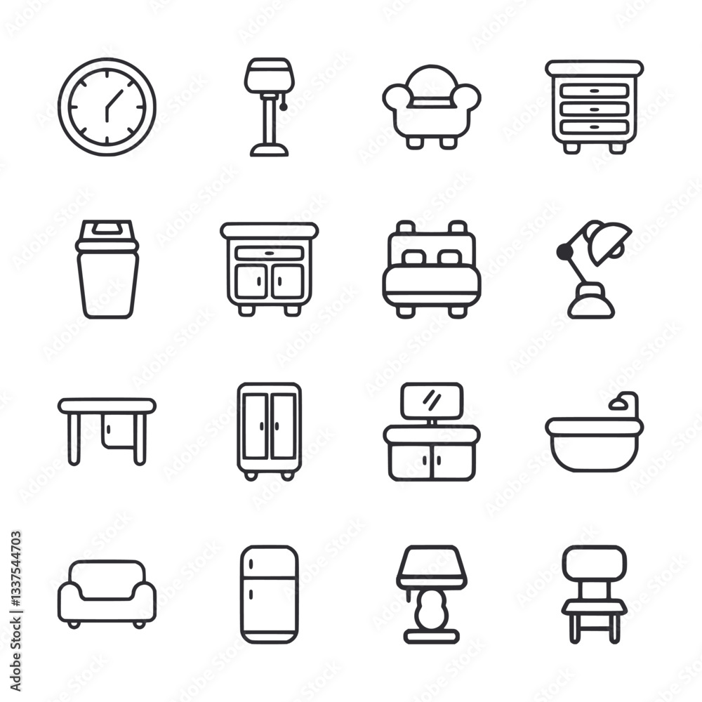 A set of icons for furniture and appliances A set of icons for furniture and appliances