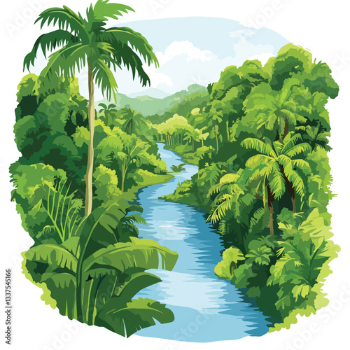 Vibrant Lush Rainforest and Rivers in Summer: Serene Natural Landscape