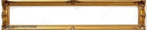 Empty antique gold picture frame, white backdrop, closeup, still life, gilt