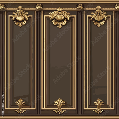 Luxury Wood Wall Paneling with Gold Accents - Elegant Interior Design Element