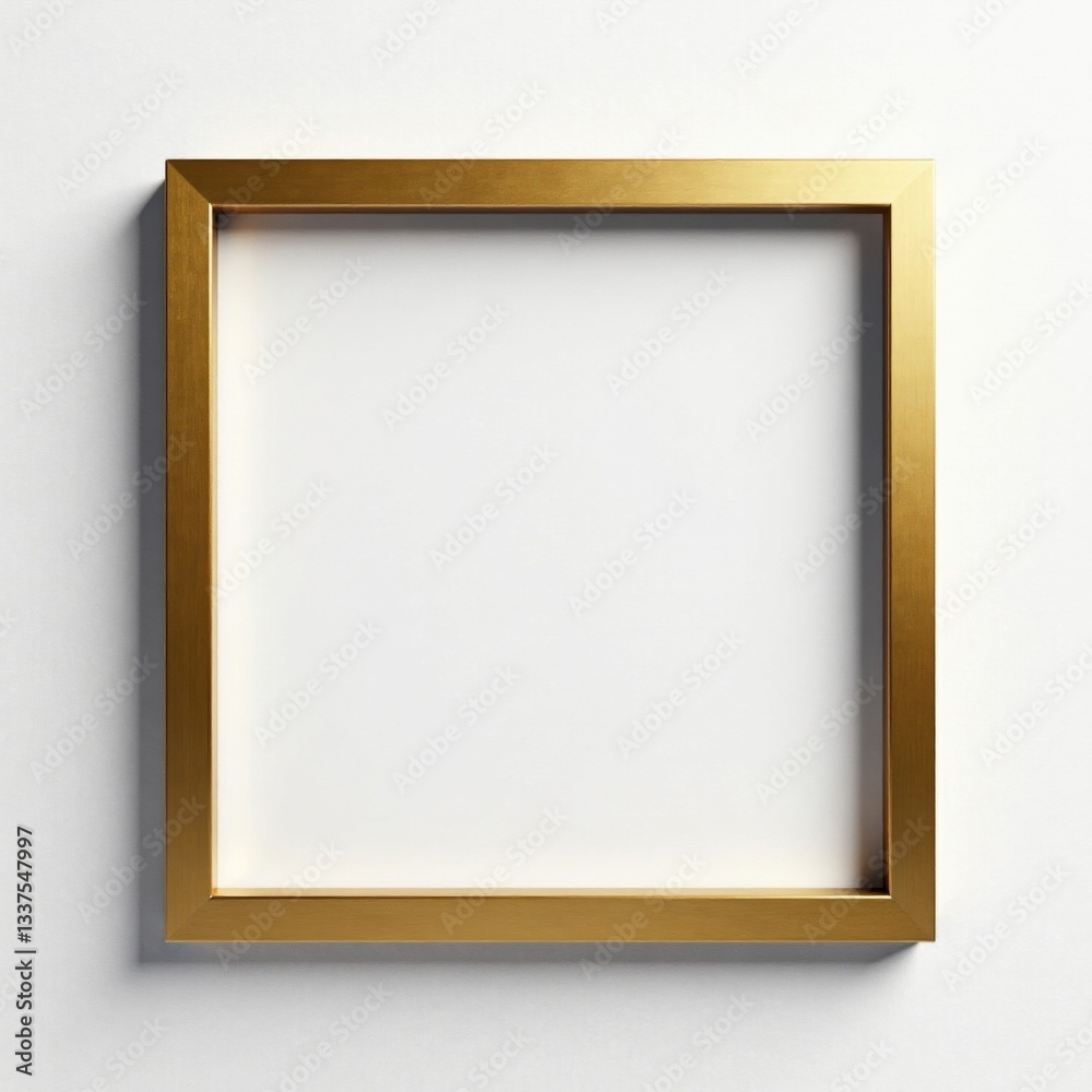 Modern golden square frame mockup with soft shadow, graphic, metallic Modern golden square frame mockup with soft shadow, graphic, metallic