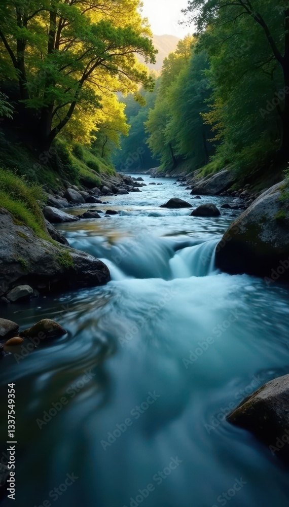 Fototapeta premium Slow river, rippling water, high contrast, long exposure, contrast, close, surface