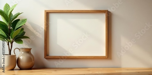 Simple wooden frame, blank canvas Natural wood grain , canvas, aesthetic
