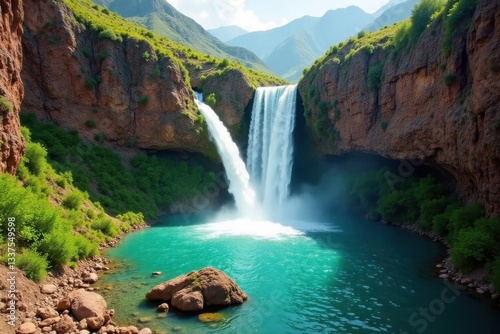 Spectacular Ouzoud Waterfalls plunge into emerald pools below, getaway, image, landscape