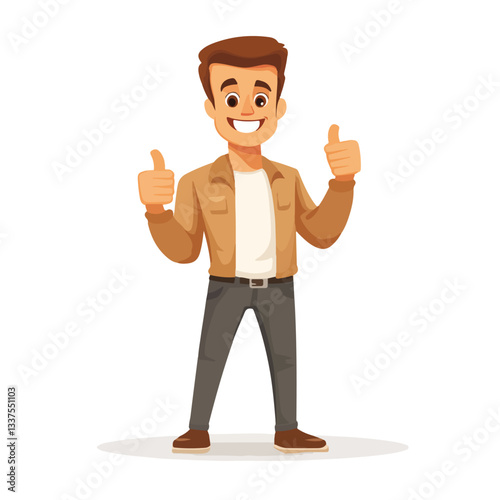 Happy Man Giving Thumbs Up Vector Illustration for Success and Approval